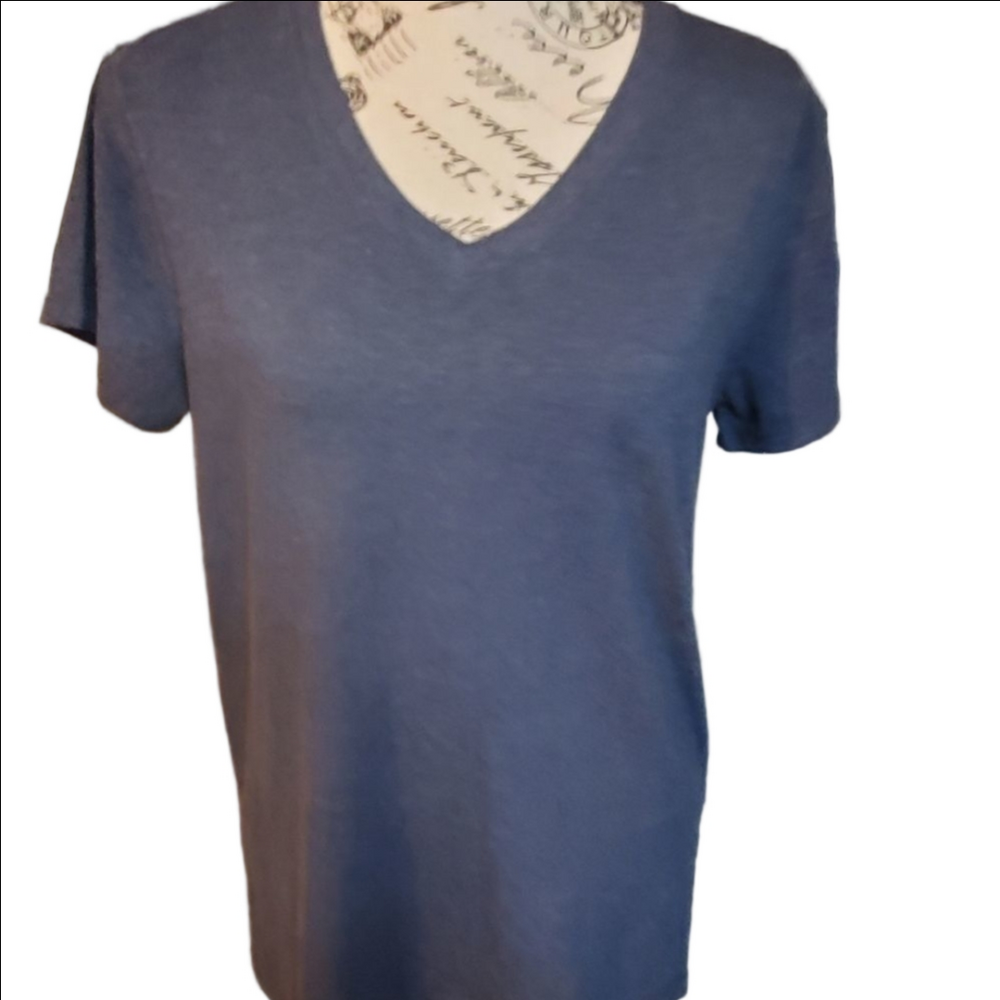 Blue Mountain Navy Blue V Neck Short Sleeve Top Medium